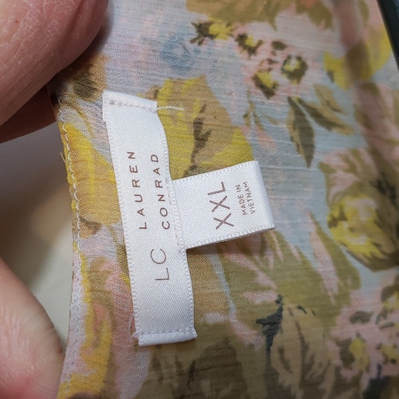 LC LAUREN CONRAD Pastel Floral Flutter Sleeve Faux Wrap Midi Chiffon Dress XXL - Picture 4 of 8